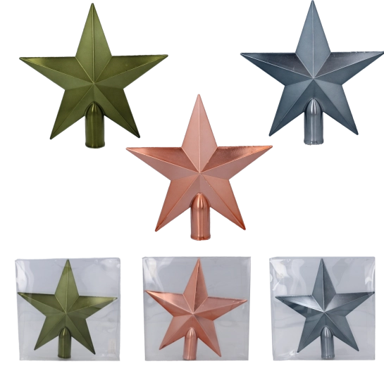 Vârf de brad stea 20 cm – verde măsliniu, cupru și grafit