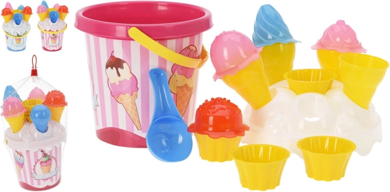 Set pentru nisip pentru copii Găletușă Înghețată cu accesorii, mix de culori