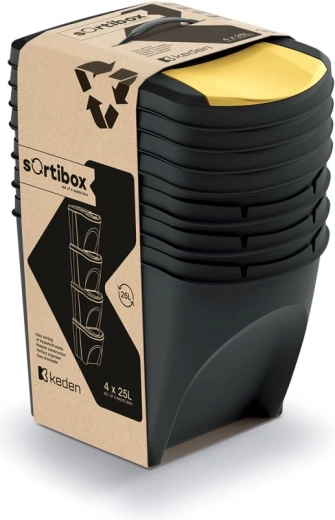 Set de coșuri pentru colectare selectivă SORTIBOX 4×25 l – negru reciclat