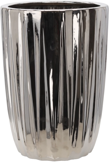 Suport ceramic pentru ghiveci, argintiu, cu dungi, 31,5 × 31,5 × 44,5 cm