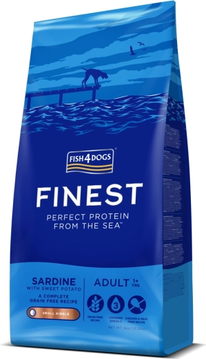 Fish4Dogs Finest granule mici pentru câini adulți – sardină și cartofi dulci 6 kg