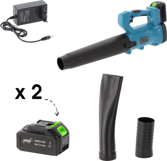 Suflantă de grădină cu acumulator 21 V cu 2× baterii 4Ah și încărcător
