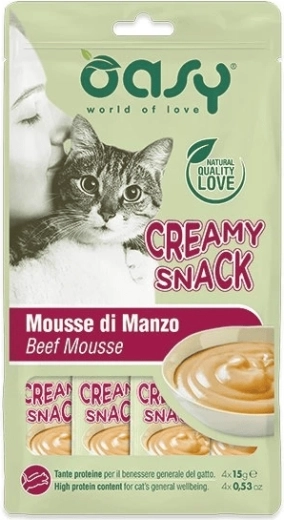 Oasy gustare cremoasă pentru pisici vită 4×15 g