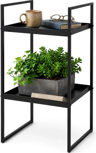 Măsuță laterală metalică neagră cu două polițe 27 × 27 × 54 cm