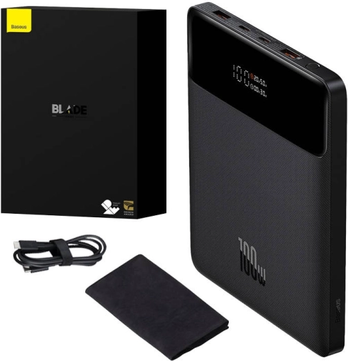Baseus Blade baterie externă 20000 mAh, 100 W, 2× USB‑C + 2× USB‑A, afișaj, negru