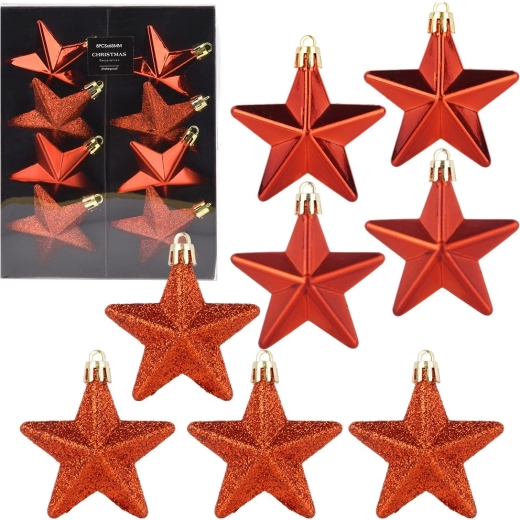 Globuri de Crăciun indestructibile steluțe roșii 6,5 cm, 8 buc