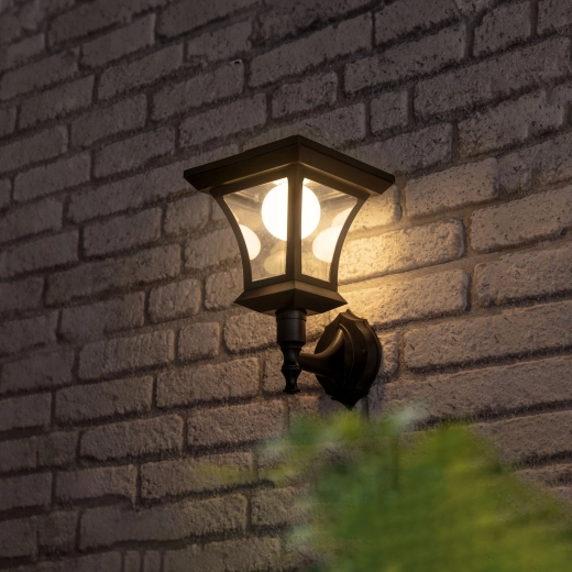 Lampă de perete LED solară 21 × 21 cm, 8 LED-uri, neagră, lumină albă caldă