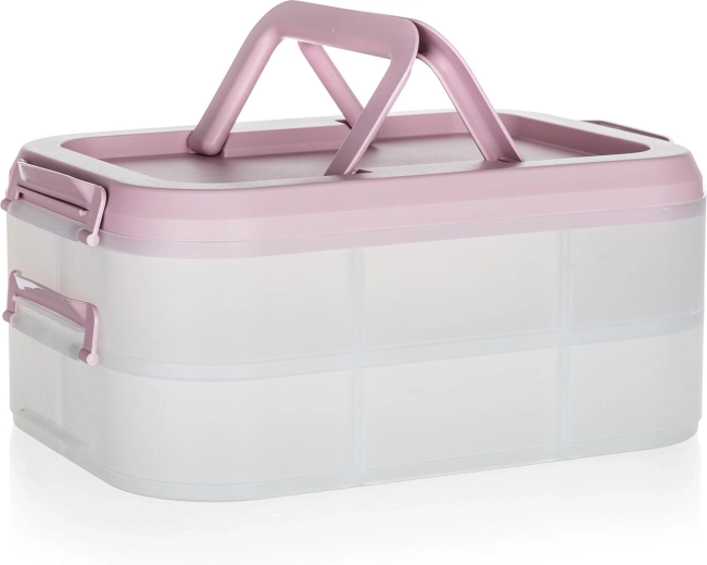 Cutie party din plastic cu două niveluri și mânere 40 × 28 × 17,8 cm, transparent/roz