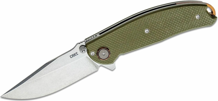 CRKT Butte cuțit de buzunar cu deschidere asistată, D2, stonewash, G10 verde