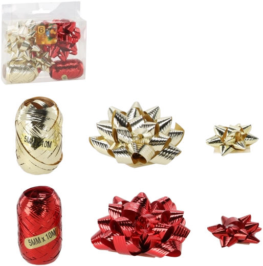 Set cadou pentru ambalare – auriu și roșu (2 panglici și 4 funde)