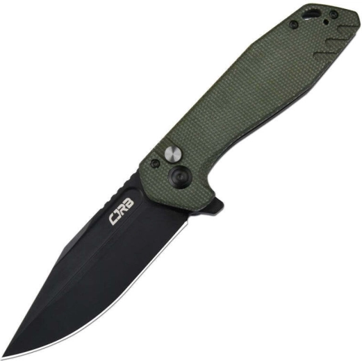 Cuțit de buzunar pliabil CJRB Riff Green, 8,8 cm, lamă PVD neagră, Micarta verde