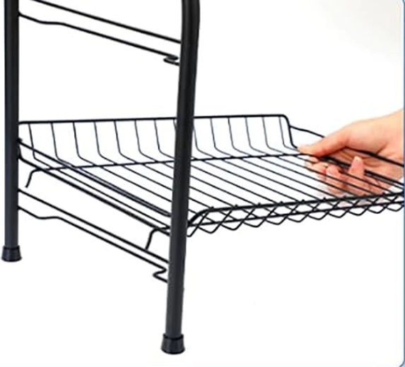 Suport de uscare pentru vase din metal pe două niveluri – negru, mare