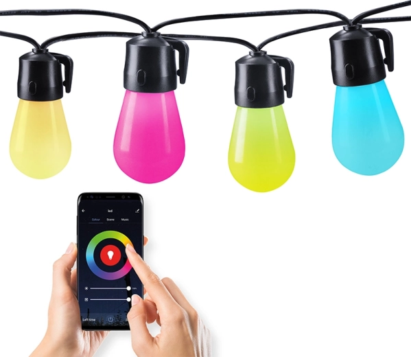 Șir luminos LED inteligent de exterior Solight RGB, 15 becuri, Bluetooth, 20 m