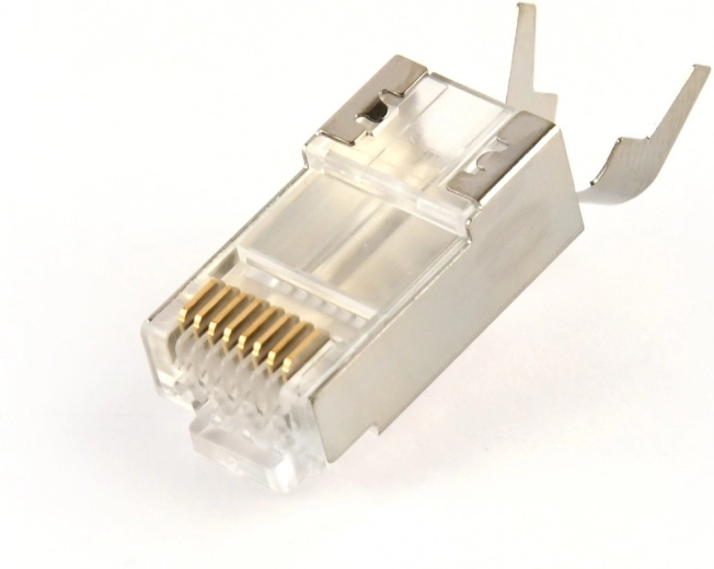 Conector modular RJ45 Cat7 ecranat, tip trecere (pass-through), contacte aurite 15 µ, 10 buc.
