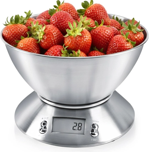 Cântar de bucătărie din inox cu bol 5 kg, 2,2 l