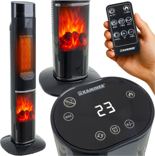 Kaminer Ignisse încălzitor electric tip coloană cu ventilator, cu efect de flacără 2000 W, cu telecomandă