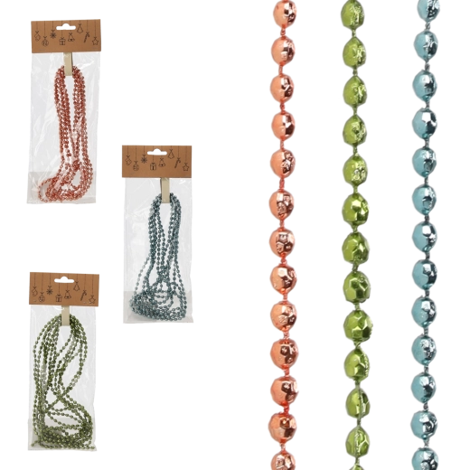 Ghirlandă de Crăciun cu mărgele 2,7 m – verde măsliniu, cupru și grafit