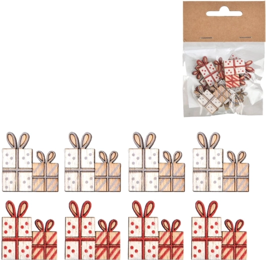 Decorațiune din lemn cadou bej-roșu 3 cm (8 buc.)