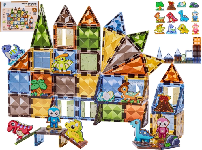 Set de construcție magnetic cu dinozauri – Dino Park, 90 de piese