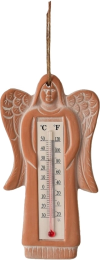 Termometru ceramic de perete cu motiv de înger maro