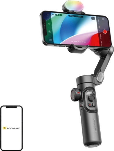 Stabilizator inteligent AOCHUAN Smart XE pe 3 axe pentru mobil, cu lumină RGB, negru