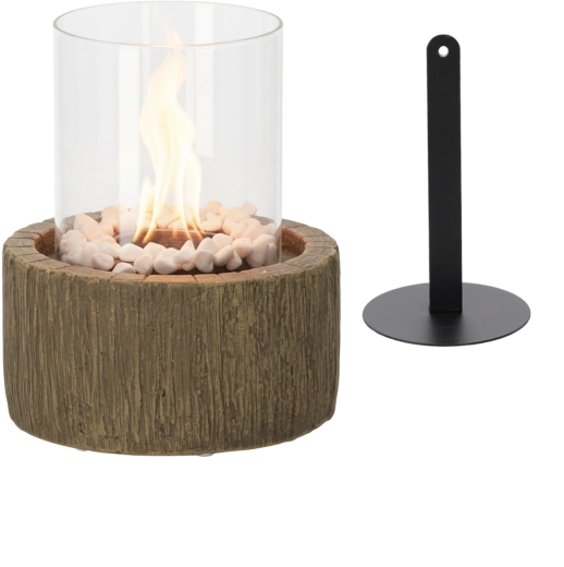 Biocamin de masă cu imitație de lemn și pietricele albe 20 × 20 × 25 cm