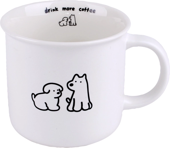 Cană ceramică cu cățel 380 ml albă