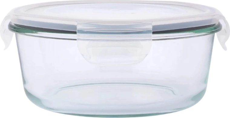 Caserolă rotundă din sticlă pentru alimente Fresh cu capac cu clipsuri de blocare, 0,95 l