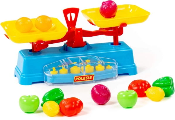 Cântar de jucărie + set de alimente - 12 piese