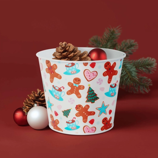 Ghiveci metalic de Crăciun cu motiv de turtă dulce, 13 × 11 cm