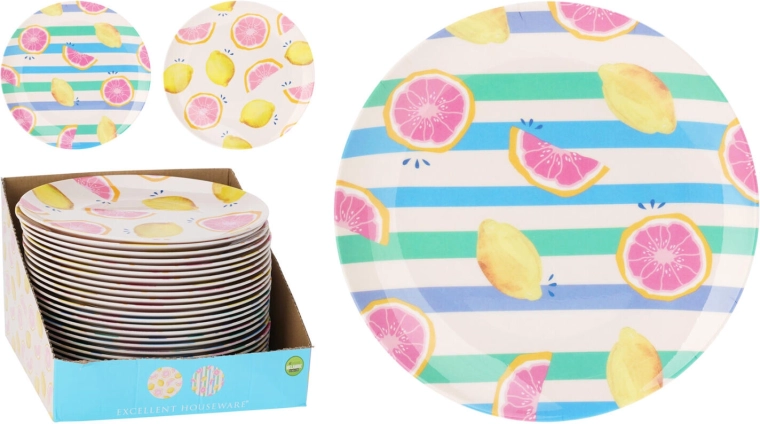 Farfurie întinsă din melamină 25 cm cu motiv fructe