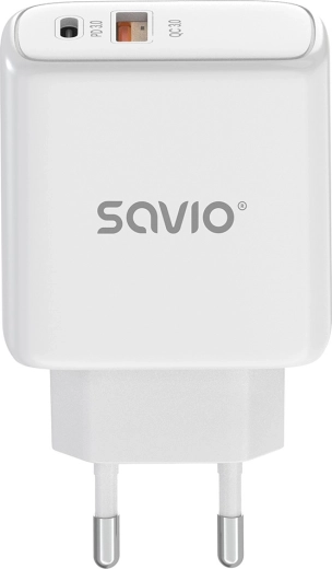 Încărcător de rețea 20 W SAVIO LA-12 cu USB-C PD și USB-A QC