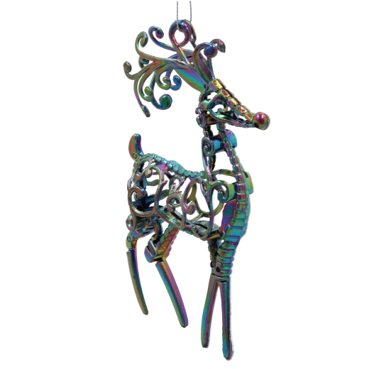Decorațiune de Crăciun suspendată ren cu efect irizat curcubeu 10 × 16 cm