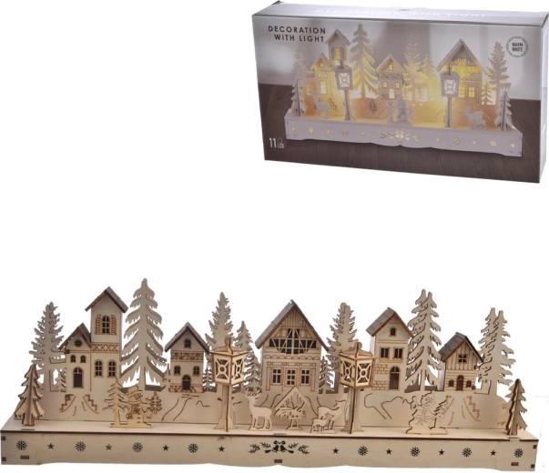 Căsuță din lemn cu iluminare LED, maro, 45 × 6 × 15 cm