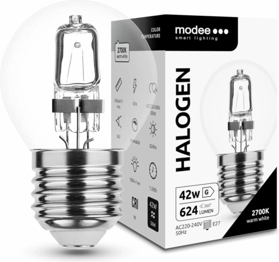 Bec halogen Modee Mini Globe 42 W E27, 624 lm, alb cald