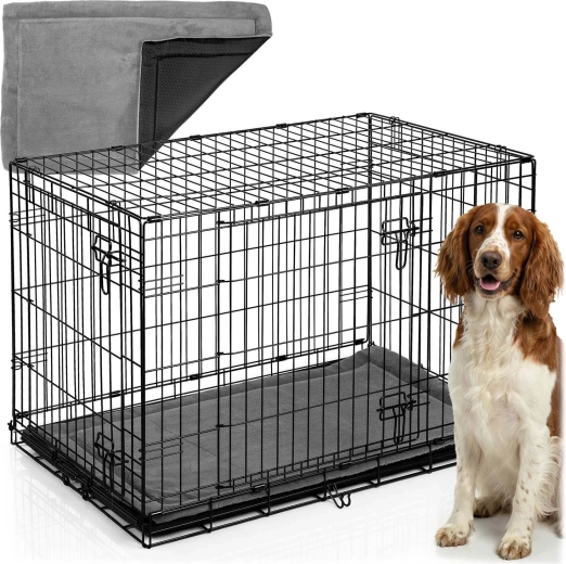 Cușcă metalică de transport pentru câine cu saltea 91 × 57 × 62 cm, mărimea M