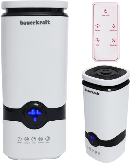 Umidificator de aer cu ultrasunete Bauerkraft cu filtru anticalcar, temporizator și telecomandă