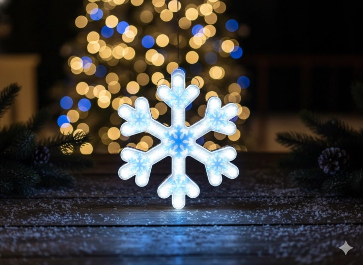 Fulgușor de zăpadă neon LED albastru, 30 cm, cu lumină albă rece