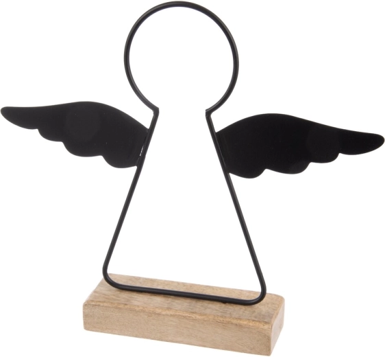 Decorațiune Înger din lemn și metal, în finisaj negru