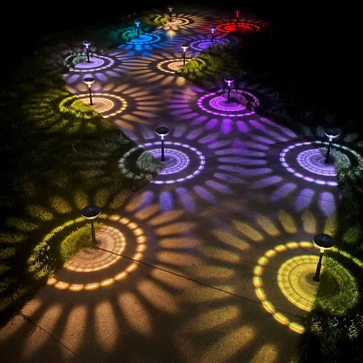 Lampă solară cu țăruș, cu iluminare LED alb cald și RGB, neagră