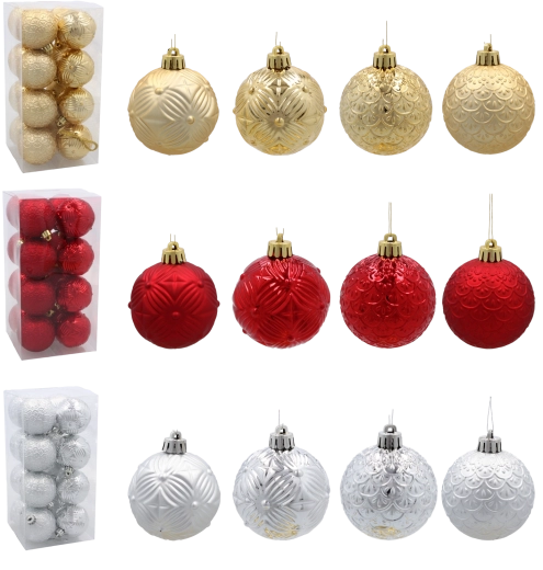 Set de 16 ornamente de Crăciun, 6 cm, în roșu, auriu și argintiu