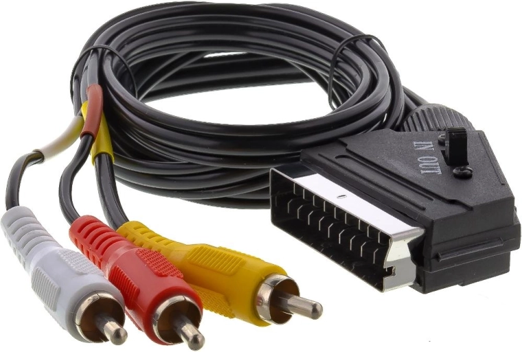 Cablu SCART Sencor cu 3× conectori RCA și comutator, 1,5 m