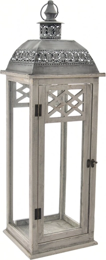Felinar decorativ din lemn și metal, gri, 97 cm