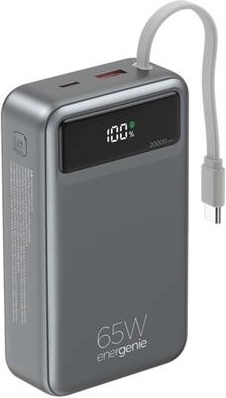 Baterie externă 20.000 mAh cu cablu integrat, PD 65 W și afișaj LCD, neagră