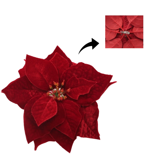Floare de Crăciun poinsettia cu clips 25 cm – bordo