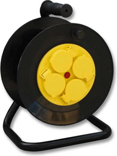 Cablu prelungitor pe tambur, 25 m, 4 prize, cauciuc, IP44