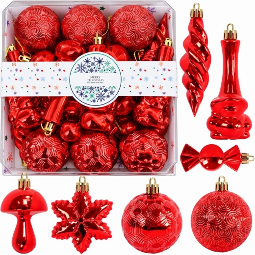 Set de ornamente de Crăciun lucioase și incasabile - 28 buc.