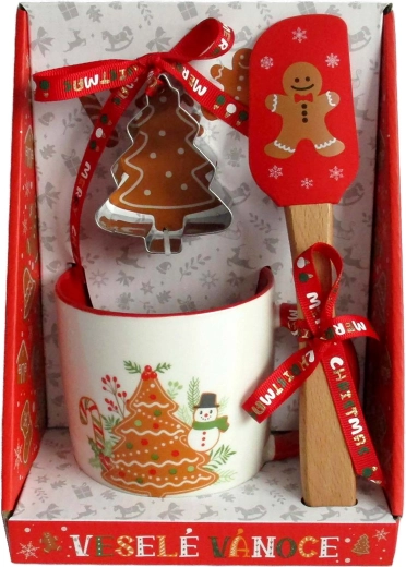 Cană 350 ml cu set: formă de tăiat și spatulă Omuleț de turtă dulce