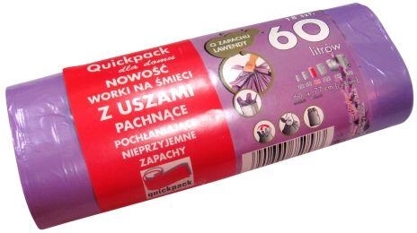 Saci de gunoi cu urechi 60 l, 60 × 72 cm, parfum lavandă