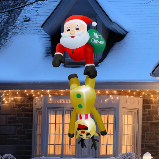 Sfântul Nicolae gonflabil cu ren, 2,1 m, cu iluminare LED